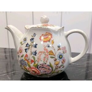 Robinson Design Group Tea Pot made in Japan Orange Blue Yellow Flowers  1989